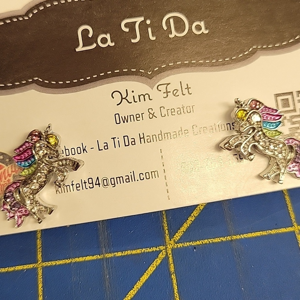 Unicorn Multi Color Silver Tone Earrings